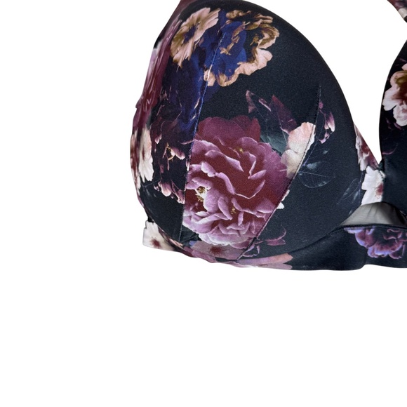 Cacique Black Purple Floral Lightly Lined Plunge Bra Women's Size 46DD - Picture 8 of 15